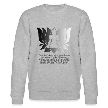 Vegan Vegetarian Buddha Quote Not Harming Animals - Stanley/Stella CHANGER Unisex Organic Sweatshirt - heather grey - Front - Nik (191cm) & Marisol (170cm)