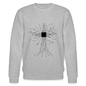 Informatiker CPU Herzschlag Geschenk für Nerds - Stanley/Stella Unisex Bio-Sweatshirt CHANGER  - Grau meliert - Vorne - Nik (191cm) & Marisol (170cm)