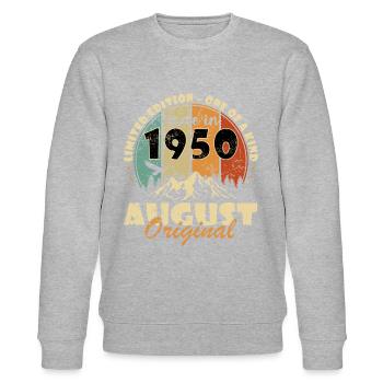 August 1950 Geburtstagsgeschenk August 1950 August - Stanley/Stella Unisex Bio-Sweatshirt CHANGER  - Grau meliert - Vorne - Nik (191cm) & Marisol (170cm)