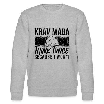 Krav Maga Think Twice Because Close Combat Fighter - Stanley/Stella Unisex Bio-Sweatshirt CHANGER  - Grau meliert - Vorne - Nik (191cm) & Marisol (170cm)