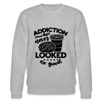 Addiction Has Never Caffeine Coffee & Donuts Lover - Stanley/Stella Unisex Bio-Sweatshirt CHANGER  - Grau meliert - Vorne - Nik (191cm) & Marisol (170cm)