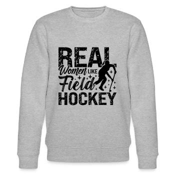 Real Women Like Field Hockey Goalie Hockey Player - Stanley/Stella Unisex Bio-Sweatshirt CHANGER  - Grau meliert - Vorne - Nik (191cm) & Marisol (170cm)