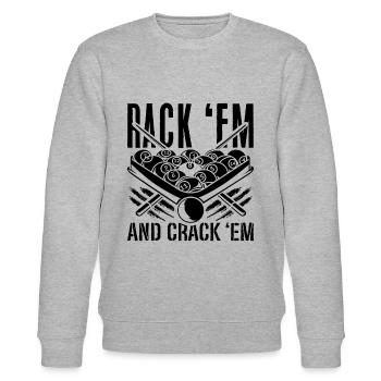 Rack 'Em And Crack Cue Sports Snooker Pool Player - Stanley/Stella CHANGER Unisex Organic Sweatshirt - heather grey - Front - Nik (191cm) & Marisol (170cm)