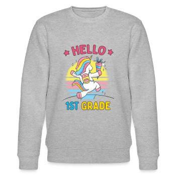 Hello 1st Grade - Hello First Grade Rocks - Stanley/Stella Unisex Bio-Sweatshirt CHANGER  - Grau meliert - Vorne - Nik (191cm) & Marisol (170cm)