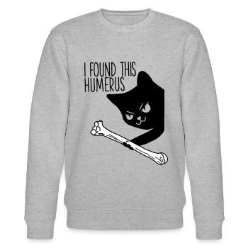 Ich fand diesen Humerus - Wortspiele süße lustige schwarze Katze - Stanley/Stella Unisex Bio-Sweatshirt CHANGER  - Grau meliert - Vorne - Nik (191cm) & Marisol (170cm)