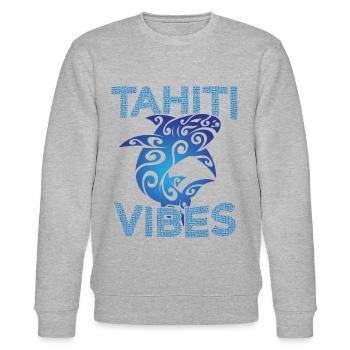 Requin Tribal Tahiti Vibes Tropical Island Français - Sweat bio CHANGER Stanley/Stella Unisexe - gris chiné - Devant - Nik (191cm) & Marisol (170cm)