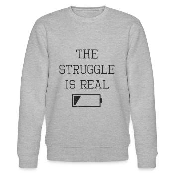 Battery empty saying - Stanley/Stella CHANGER Unisex Organic Sweatshirt - heather grey - Front - Nik (191cm) & Marisol (170cm)