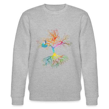 Colorful tree of life with a peacock - Stanley/Stella CHANGER Unisex Organic Sweatshirt - heather grey - Front - Nik (191cm) & Marisol (170cm)