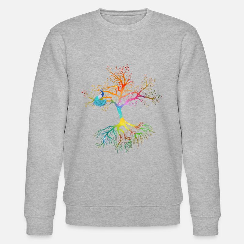 Farbenprächtiger Baum des Lebens mit einem Pfau - Stanley/Stella Unisex Bio-Sweatshirt CHANGER  - Grau meliert