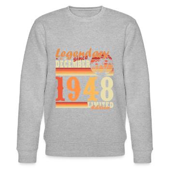 75th Birthday Original December Born 1948 - Stanley/Stella CHANGER Unisex Organic Sweatshirt - heather grey - Front - Nik (191cm) & Marisol (170cm)