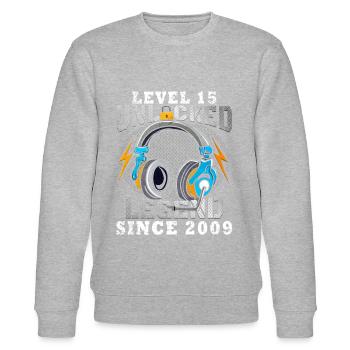 Level 15 freigeschaltet legendär seit 2009 - Stanley/Stella Unisex Bio-Sweatshirt CHANGER  - Grau meliert - Vorne - Nik (191cm) & Marisol (170cm)