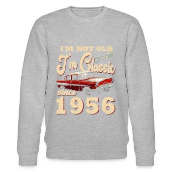 Oldtimer Baujahr 1956 Geburtsjahr Geburtstag - Stanley/Stella Unisex Bio-Sweatshirt CHANGER  - Grau meliert - Vorne - Nik (191cm) & Marisol (170cm)