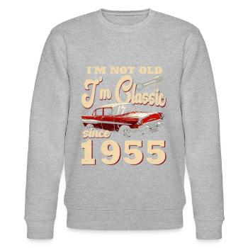 Oldtimer 1955 Baujahr – Vintage Retro Geburtstag - Stanley/Stella Unisex Bio-Sweatshirt CHANGER  - Grau meliert - Vorne - Nik (191cm) & Marisol (170cm)