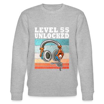 55.Geburtstag - 55 jahre level 55 freigeschaltet - Stanley/Stella Unisex Bio-Sweatshirt CHANGER  - Grau meliert - Vorne - Nik (191cm) & Marisol (170cm)