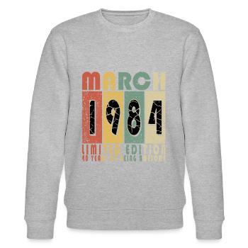 Rétro 40 ans mars 1984 anniversaire Vintage Bday - Sweat bio CHANGER Stanley/Stella Unisexe - gris chiné - Devant - Nik (191cm) & Marisol (170cm)