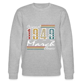 75 år gammel Fødselsår 1949 Født marts 1949 - Stanley/Stella økologisk unisex-sweatshirt CHANGER  - grå meleret - Foran - Nik (191cm) & Marisol (170cm)