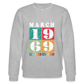 55 Jahre alt Baujahr 1969 Jahrgang März 1969 - Stanley/Stella Unisex Bio-Sweatshirt CHANGER  - Grau meliert - Vorne - Nik (191cm) & Marisol (170cm)