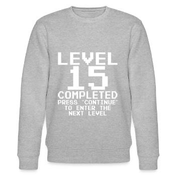 Gamer 15th Birthday Level 15 - Stanley/Stella CHANGER Unisex Organic Sweatshirt - heather grey - Front - Nik (191cm) & Marisol (170cm)