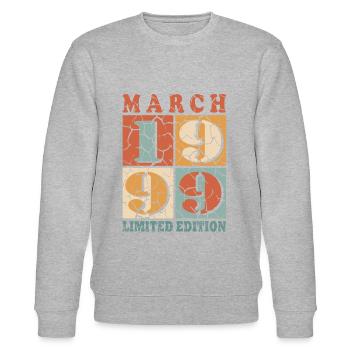 Vintage 1999 March Retro Anniversary Gift 1999 - Stanley/Stella CHANGER Unisex Organic Sweatshirt - heather grey - Front - Nik (191cm) & Marisol (170cm)