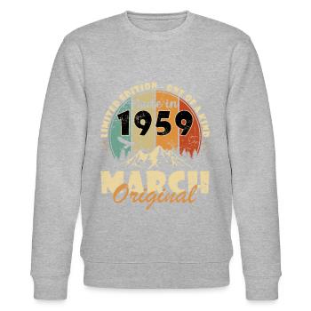 Birthday March 1959.Gift March 1959.March 1959 - Stanley/Stella CHANGER Unisex Organic Sweatshirt - heather grey - Front - Nik (191cm) & Marisol (170cm)