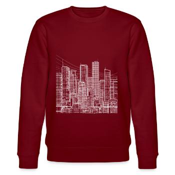 Big city metropolis with skyscrapers - Lineart - Stanley/Stella CHANGER Unisex Organic Sweatshirt - burgundy - Front - Nik (191cm) & Marisol (170cm)