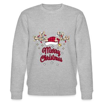 Merry Christmas, Frohe Weihnachten, Ugly Sweater - Stanley/Stella Unisex Bio-Sweatshirt CHANGER  - Grau meliert - Vorne - Nik (191cm) & Marisol (170cm)