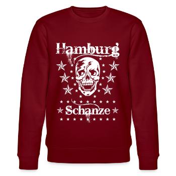 54 Hamburg Stadtteil Schanze Skull Totenkopf - Stanley/Stella Unisex Bio-Sweatshirt CHANGER  - Burgunderrot - Vorne - Nik (191cm) & Marisol (170cm)