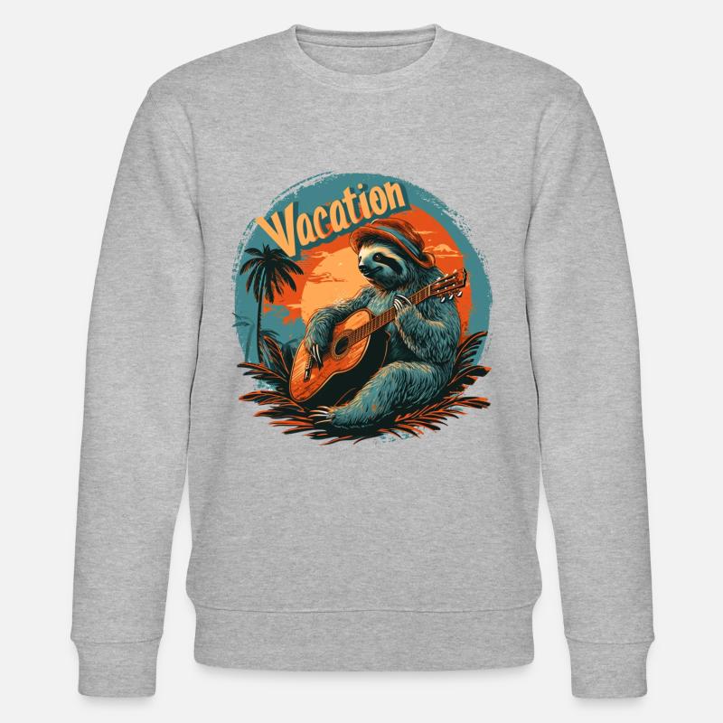Faultier mit Gitarre am Strand - Stanley/Stella Unisex Bio-Sweatshirt CHANGER - Grau meliert