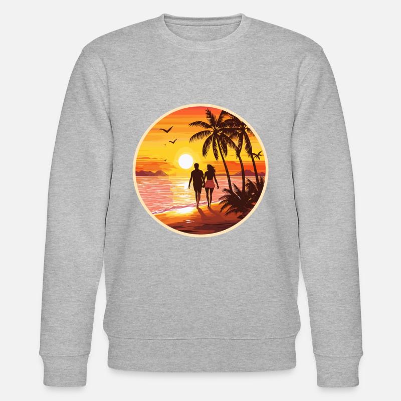 Sunset Beach Romantic Couple - Stanley/Stella CHANGER Unisex Organic Sweatshirt - heather grey