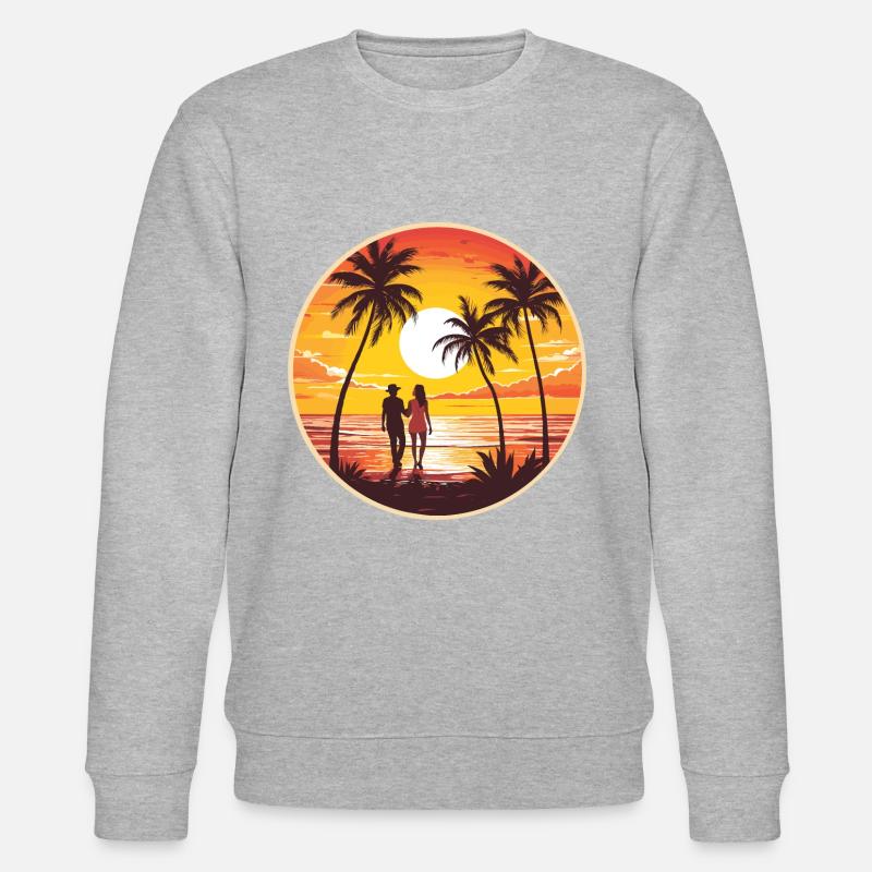 Sunset Beach Romantic Couple - Stanley/Stella CHANGER Unisex Organic Sweatshirt - heather grey