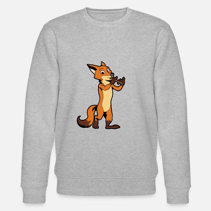 Comic Fuchs spielt Flöte - Stanley/Stella Unisex Bio-Sweatshirt CHANGER - Grau meliert