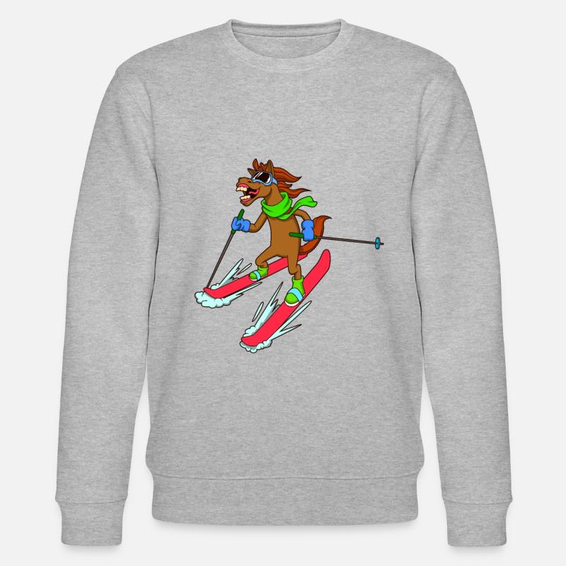 Comic Pferd fährt Ski - Stanley/Stella Unisex Bio-Sweatshirt CHANGER  - Grau meliert