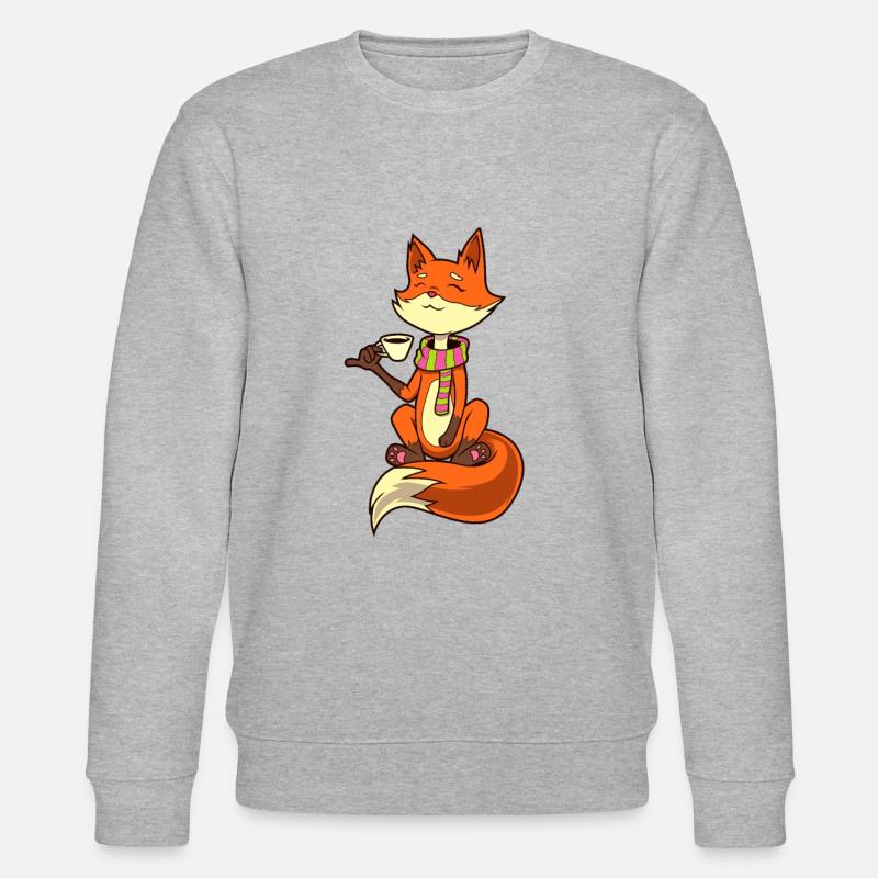 Fox drinks coffee - coffee drinker - Stanley/Stella CHANGER Unisex Organic Sweatshirt - heather grey