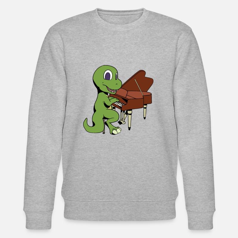 Comic TREX spielt Klavier - Stanley/Stella Unisex Bio-Sweatshirt CHANGER  - Grau meliert