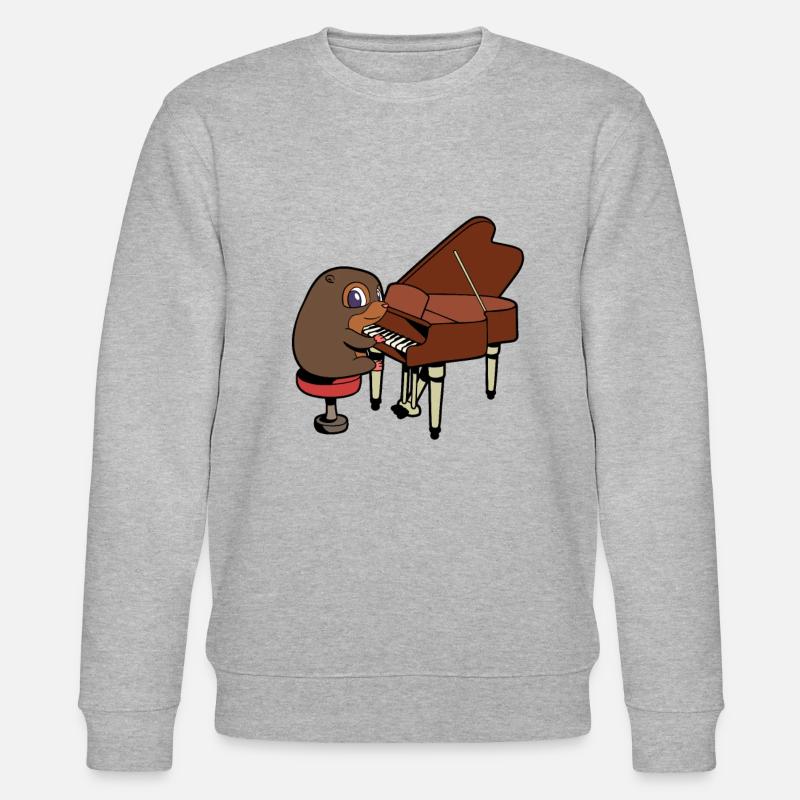 Comic Mole plays piano - Stanley/Stella CHANGER Unisex Organic Sweatshirt - heather grey