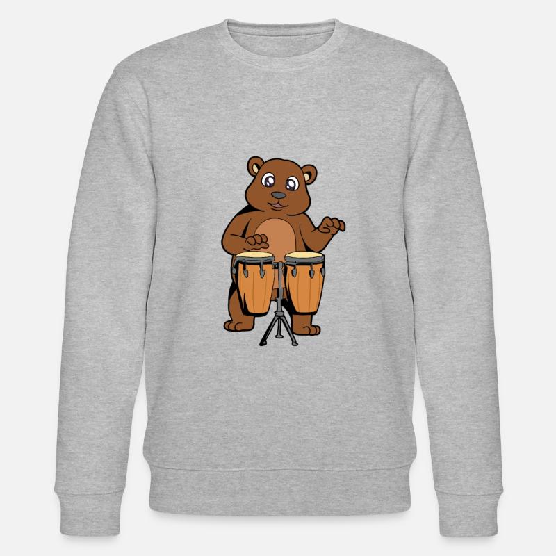 Comic Bear plays percussion - Stanley/Stella CHANGER Unisex Organic Sweatshirt - heather grey