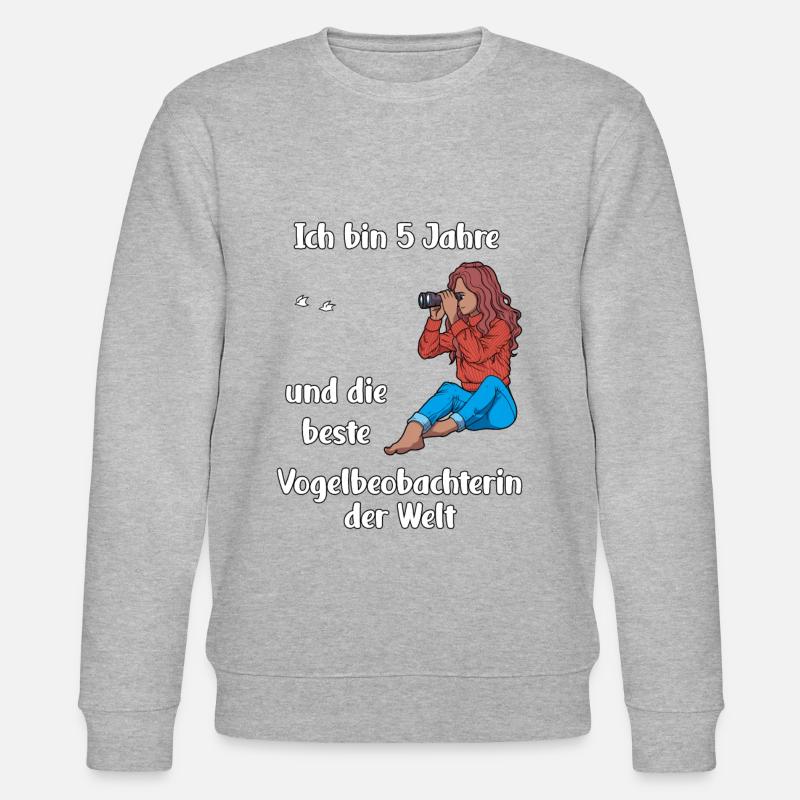 Ich bin 5 - Mädchen Vogelbeobachtung - Stanley/Stella Unisex Bio-Sweatshirt CHANGER  - Grau meliert