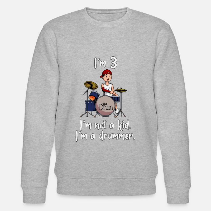 I'm 3 - Young Drummer - Stanley/Stella CHANGER Unisex Organic Sweatshirt - heather grey