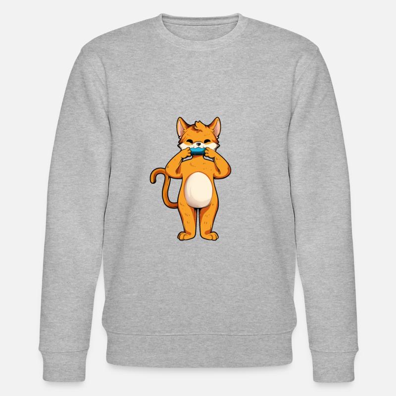 Cat joue de l’harmonica - Sweat bio CHANGER Stanley/Stella Unisexe - gris chiné