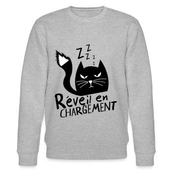Chat grognon, réveil en chargement ! humour - Sweat bio CHANGER Stanley/Stella Unisexe - gris chiné - Devant - Nik (191cm) & Marisol (170cm)
