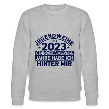 Jugendweihe 2023 Die Schwersten Jahre Habe Ich Hin - Stanley/Stella Unisex Bio-Sweatshirt CHANGER  - Grau meliert - Vorne - Nik (191cm) & Marisol (170cm)