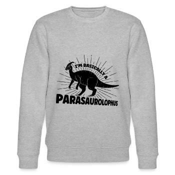 Parasaurolophus Dinosaur Lover Gift - Stanley/Stella CHANGER Unisex Organic Sweatshirt - heather grey - Front - Nik (191cm) & Marisol (170cm)