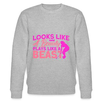 Indoor Field Hockey Team Sports Field Hockey Game - Stanley/Stella CHANGER Unisex Organic Sweatshirt - heather grey - Front - Nik (191cm) & Marisol (170cm)