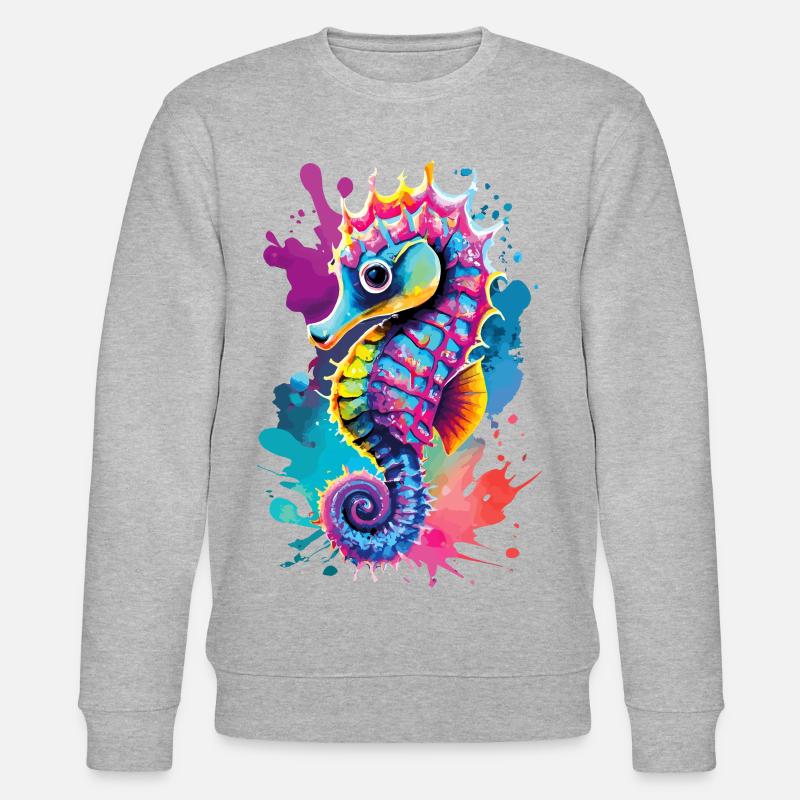 Seepferd Farbenfroh - Hippocampus Seepferdchen - Stanley/Stella Unisex Bio-Sweatshirt CHANGER  - Grau meliert
