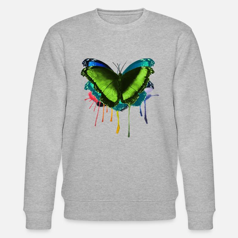 Papillon mouche arc-en-ciel colorée par Mme Peanut - Sweat bio CHANGER Stanley/Stella Unisexe - gris chiné