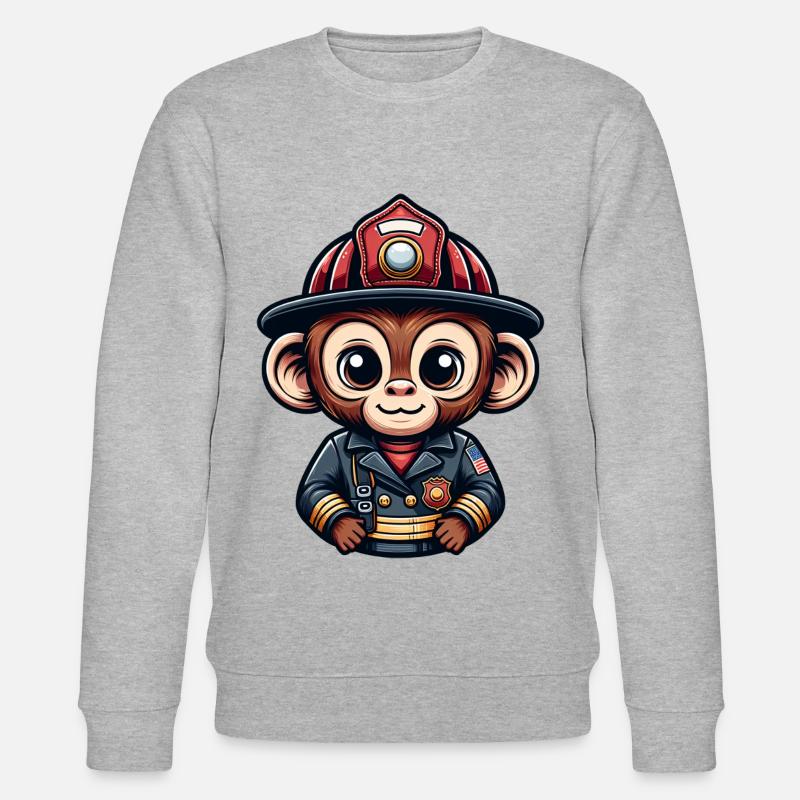 Pompier singe mignon - Sweat bio CHANGER Stanley/Stella Unisexe - gris chiné