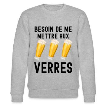 Besoin De Me Mettre Aux Verres Humour Apéro - Sweat bio CHANGER Stanley/Stella Unisexe - gris chiné - Devant - Nik (191cm) & Marisol (170cm)