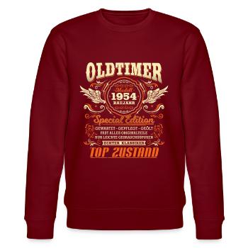 Oldtimer Baujahr 1954 Jahrgang Geburtstag Geschenk - Stanley/Stella Unisex Bio-Sweatshirt CHANGER  - Burgunderrot - Vorne - Nik (191cm) & Marisol (170cm)