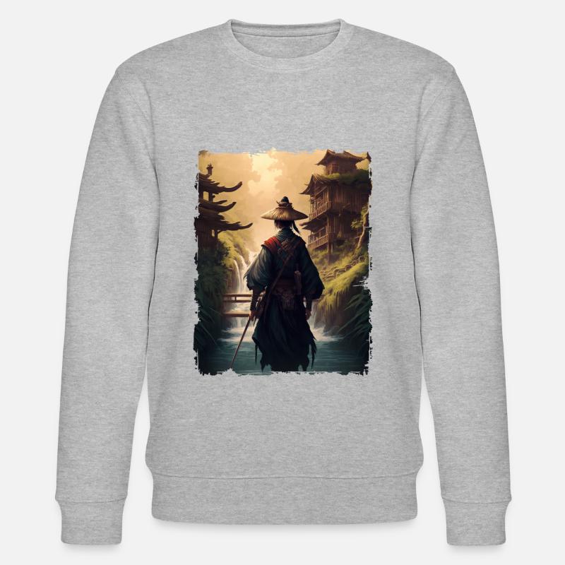 Samurai Japanese Temple Waterfall - Stanley/Stella CHANGER Unisex Organic Sweatshirt - heather grey
