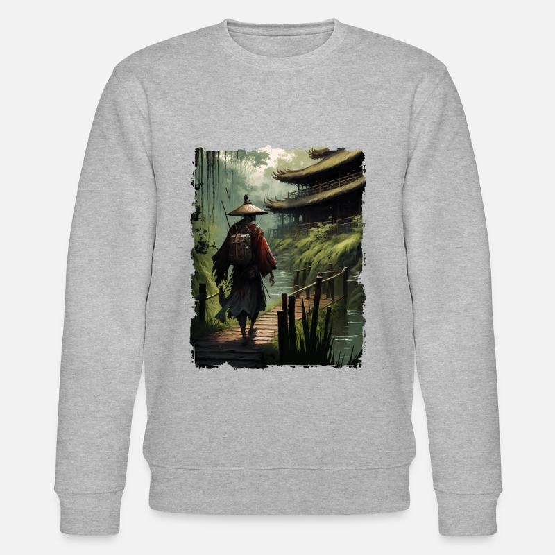 Samurai Japanese Temple Bridge River - Stanley/Stella CHANGER Unisex Organic Sweatshirt - heather grey